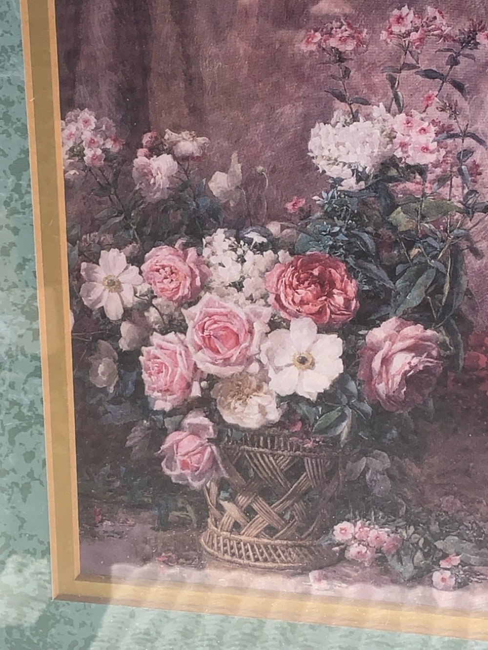 Framed Floral Still Life Print - Pink English Rose Bouquet Expertly Matted